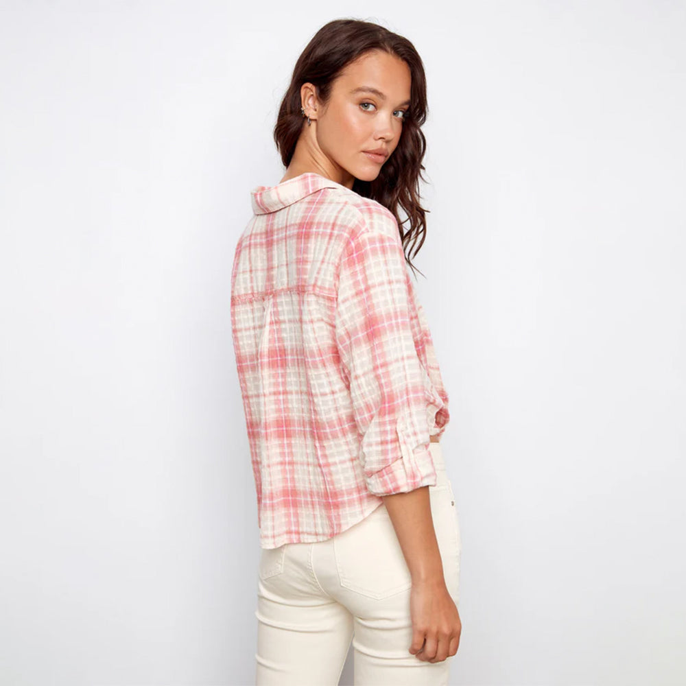 charliebcandyyarndyecottonplaidtwistfrontshirtwithroll uplongsleeve 3 charliebcandyyarndyecottonplaidtwistfrontshirtwithroll uplongsleeve 3