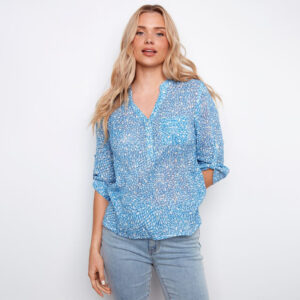 charliebcascadeprintedrollupsleevecottongauze 1