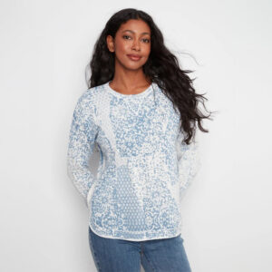 charliebdamasklongsleevecrewneckprintedonreversesweater