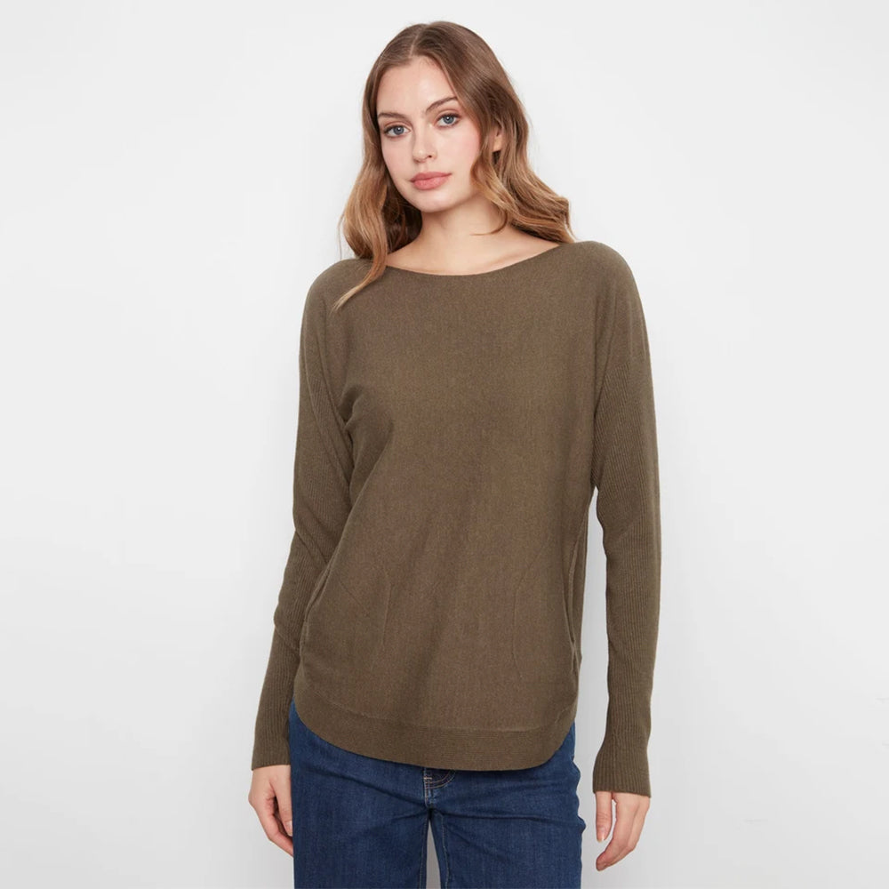 charliebh mosslongsleeveboatnecksweaterwithpocketsandeyeletsdetail charliebh mosslongsleeveboatnecksweaterwithpocketsandeyeletsdetail