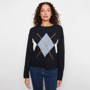 charliebnavylongsleevedropshouldercrewnecksweaterwithargylejacquard