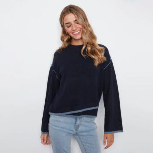 charliebnavywidelongsleevedropshouldercrewnecksweaterwithhemdetail