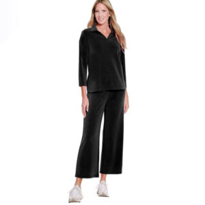 multiplesblack34sleevejohnnycollarvnecktop