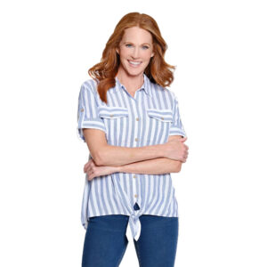 multiplescadtbltabshortsleevedropshouldertiewaistbuttonfrontshirt