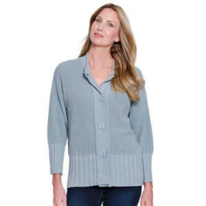 multipleschambray34sleevedropshoulderbuttonfrontsweatercardigan