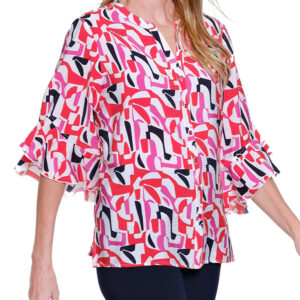 multiplesmultielbowflouncesleevebuttonfrontshirtplus