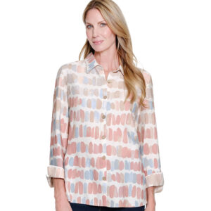 multiplesstripemultiturn upcuff34sleevebuttonfrontshirt