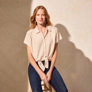 tribalclothingcofrenchoakshortsleevetopwithbuttons tiefront front
