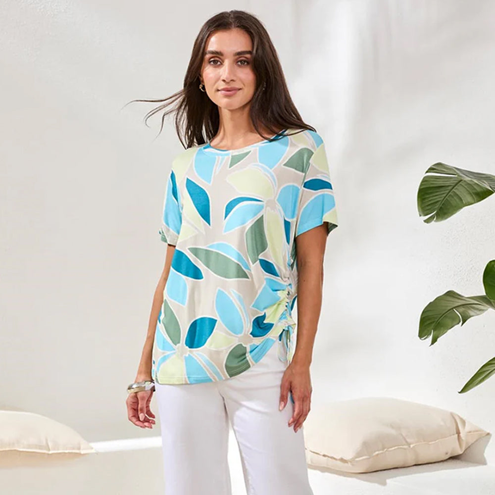 tribalclothingcoshortsleevecrewnecktopwithsideruchingaquasky3 tribalclothingcoshortsleevecrewnecktopwithsideruchingaquasky3
