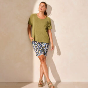 tribalclothingcoshortscleevecrewnecktopwithbackshirring loden